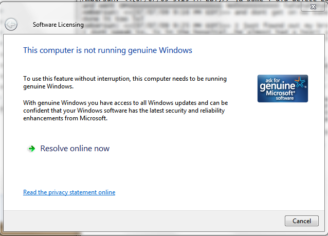 windows not genuine error windows 7